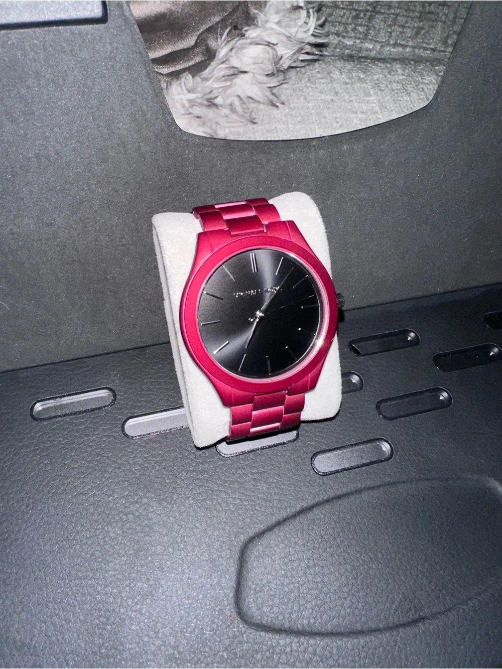 Michael Kors Plum-Tone Metal Bracelet Watch with Black Dial